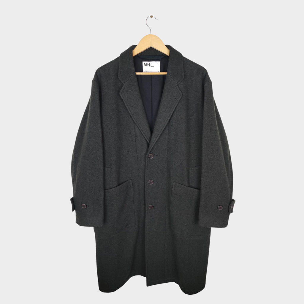 MHL MARGARET HOWELL Men's Dark Green Heavyweight 100% Melton Wool Coat