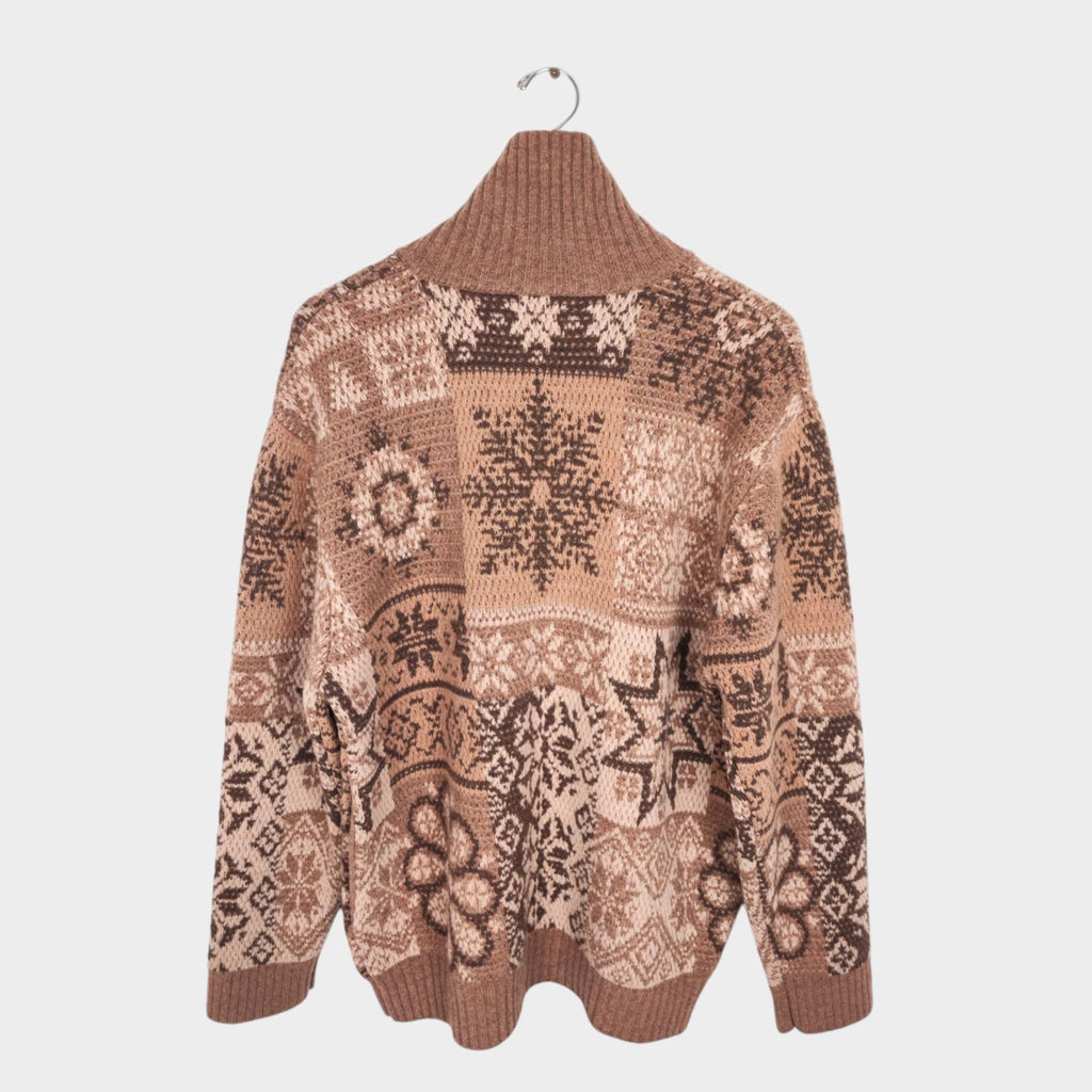 BEAMS PLUS Men's Beige 100% Heavyweight Wool Jacquard Patchwork Jacket