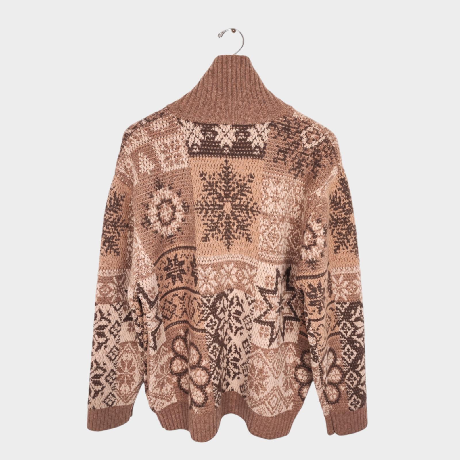 BEAMS PLUS Men's Beige 100% Heavyweight Wool Jacquard Patchwork Jacket