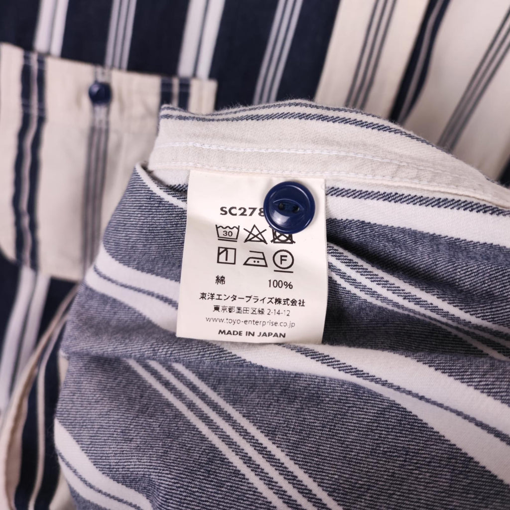 SUGAR CANE Men's Made in Japan Cream/Navy Striped Panelled Shirt