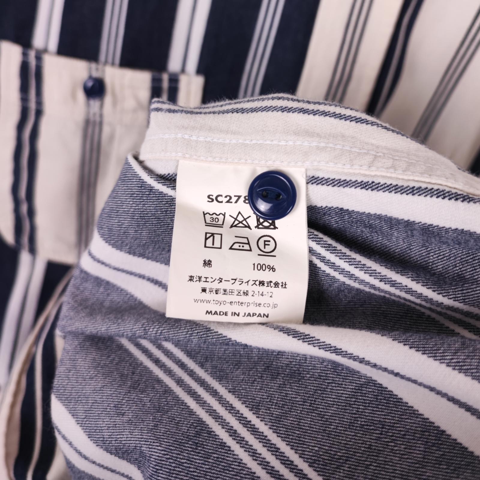 SUGAR CANE Men's Made in Japan Cream/Navy Striped Panelled Shirt