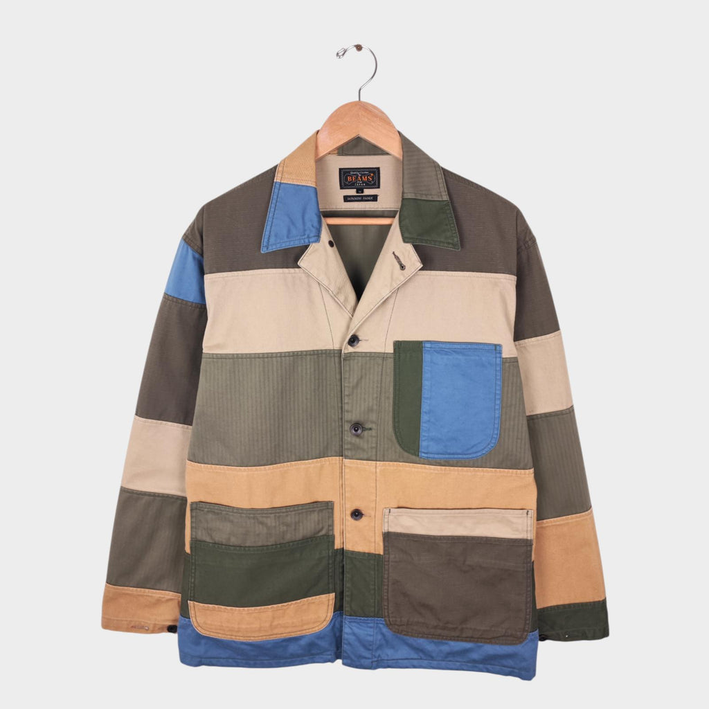 BEAMS PLUS Men's Relaxed Fit Multicoloured Patchwork Chore Jacket