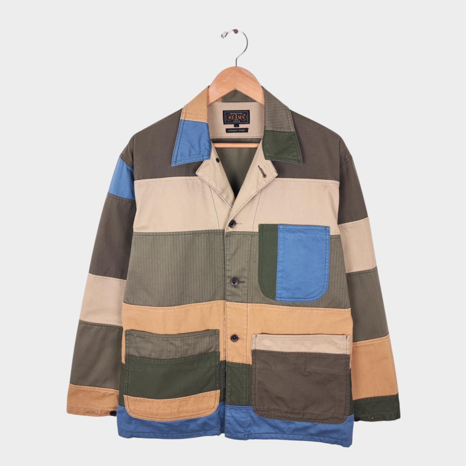BEAMS PLUS Men's Relaxed Fit Multicoloured Patchwork Chore Jacket