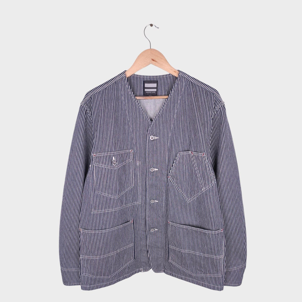 MOMOTARO Men's Made in Japan Hickory Stripe V-Neck Chore Jacket
