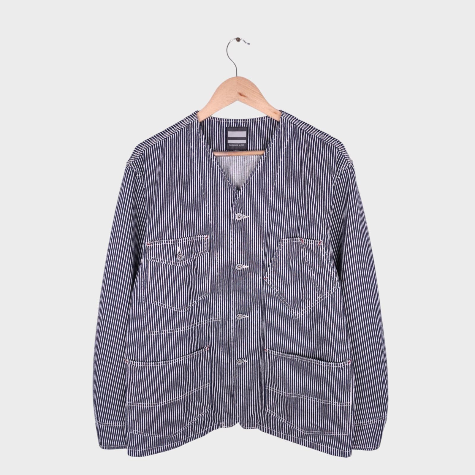 MOMOTARO Men's Made in Japan Hickory Stripe V-Neck Chore Jacket