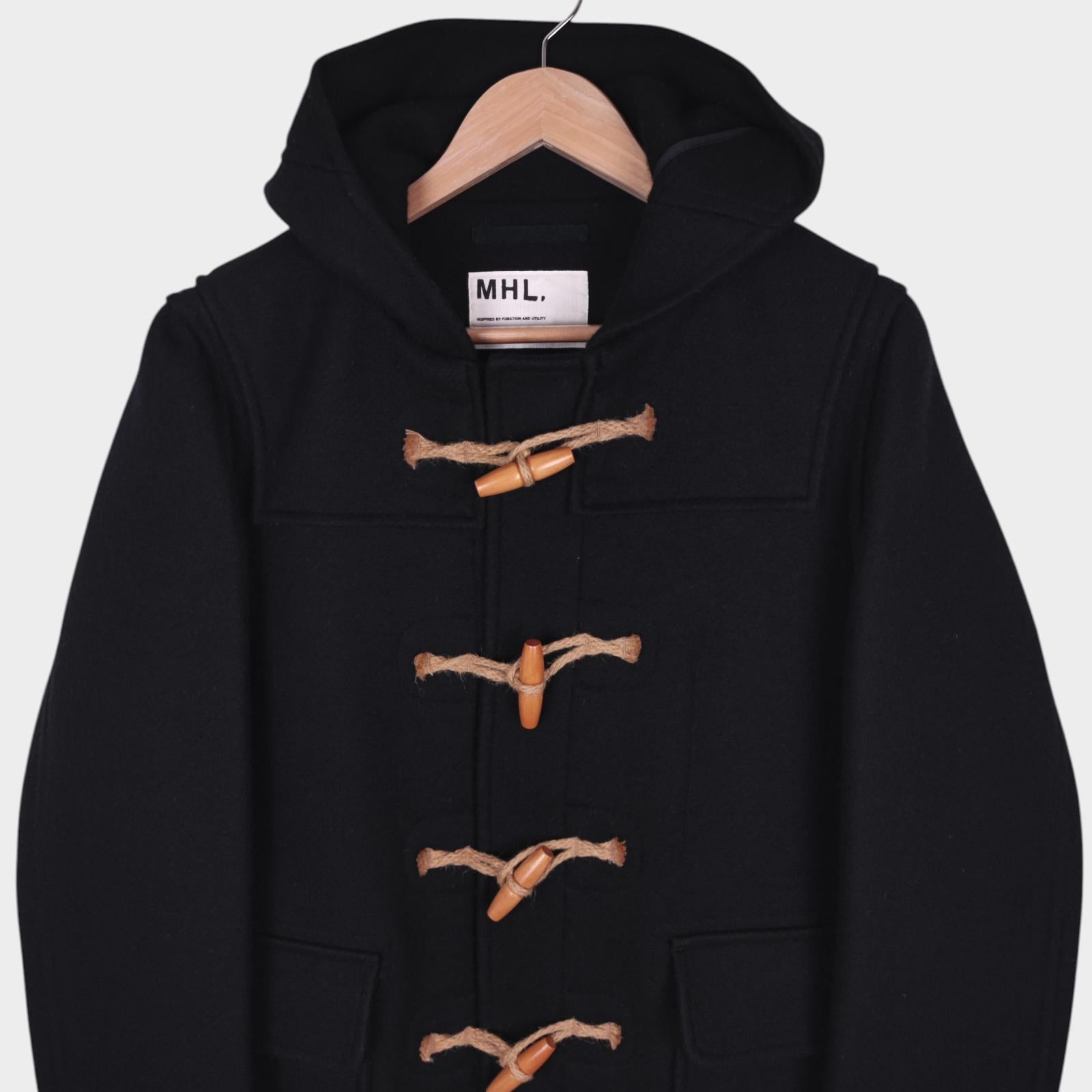 MHL MARGARET HOWELL Men's Black Heavyweight Wool Blend Duffle Coat