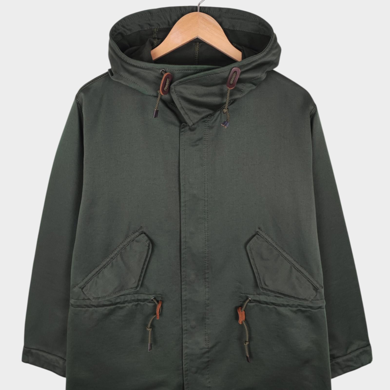 BEAMS PLUS Men's Green 80/20 Cotton Nylon Hooded Mod Parka Jacket