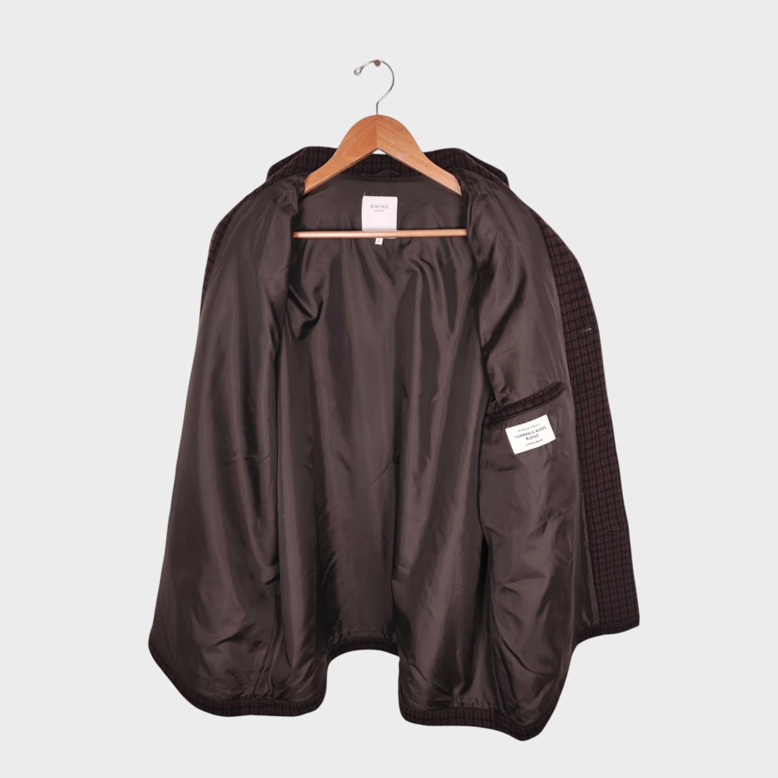 BEAMS B:MING Men's Brown Check Tasmania Wool Blend Chore Jacket