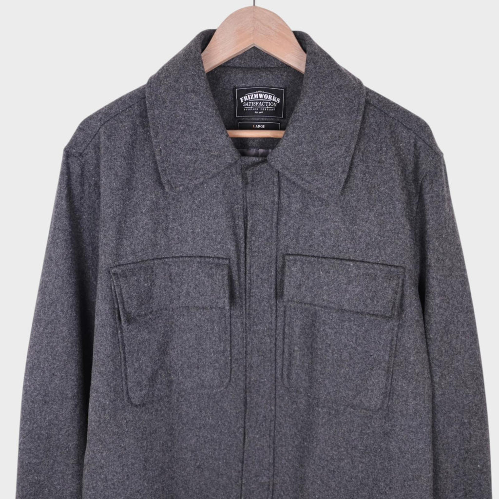 FRIZMWORKS Men's Grey Wool Blend Minimal Melton Jacket
