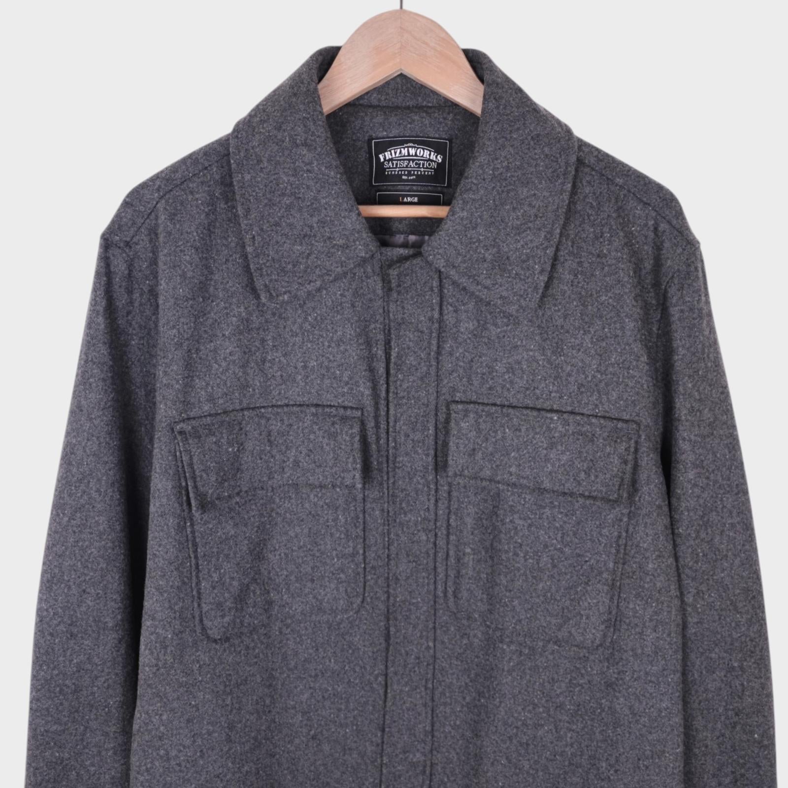 FRIZMWORKS Men's Grey Wool Blend Minimal Melton Jacket
