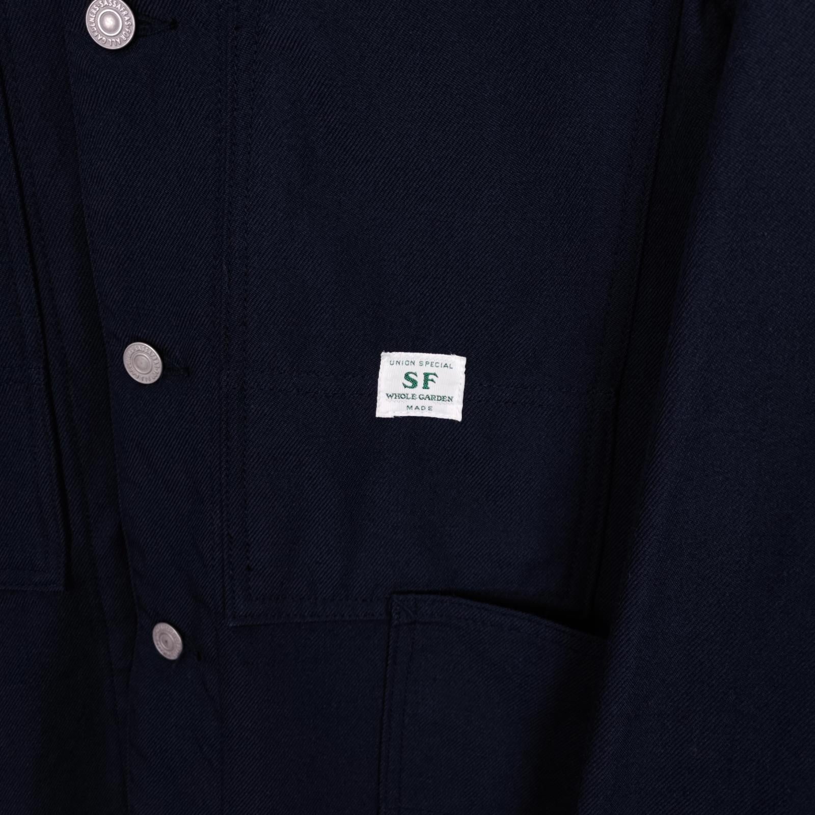 SASSAFRAS Men's Made in Japan Navy Blue 100% Wool Transplant Chore Jacket