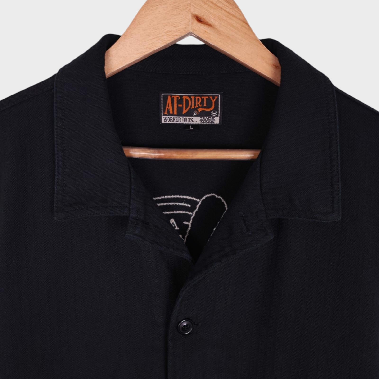 AT-DIRTY Men's Black 'Pow Wow' Chainstitch Embroidered Native American Chore Jacket