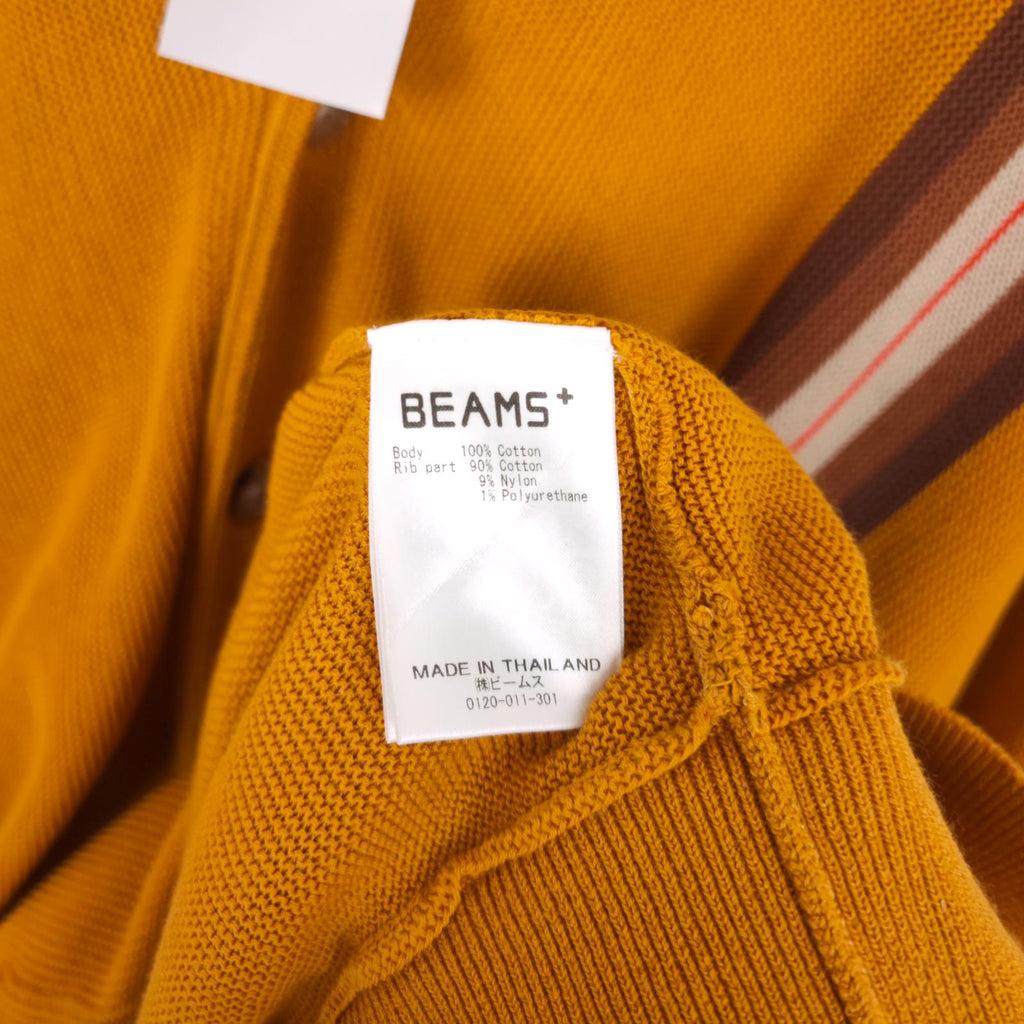 BEAMS PLUS Men's Yellow Jacquard Stripe Cotton Knitted Cardigan