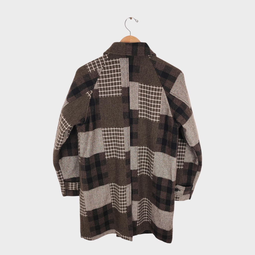 BEAMS PLUS Men's Khaki/Brown 100% Wool Patchwork Coat