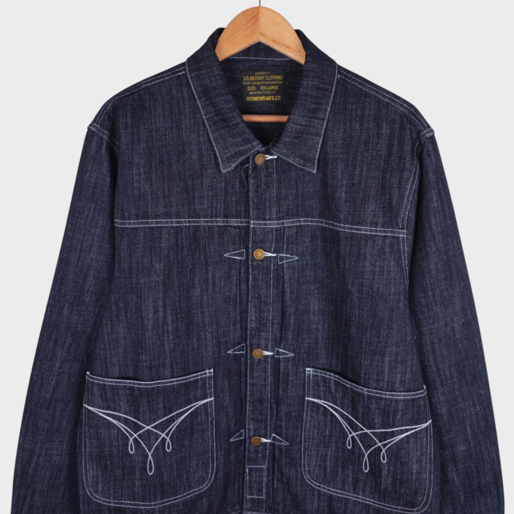 OKONKWO MFG Men's Dark Blue Embroidered Western Denim Jacket