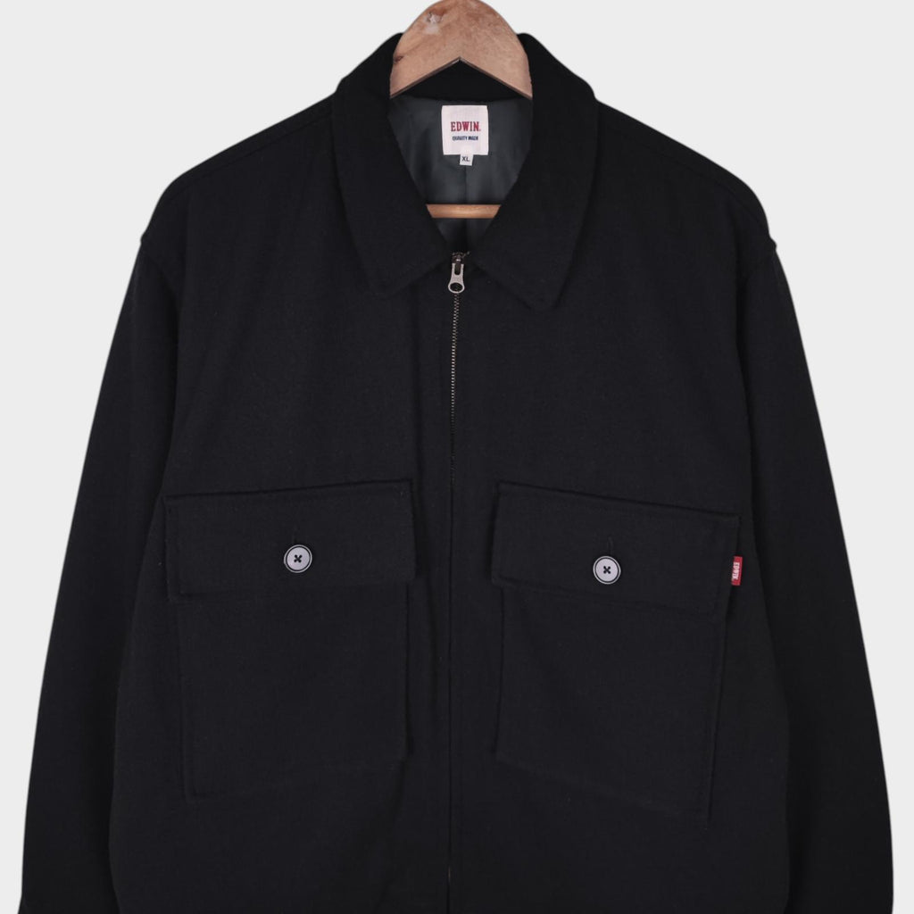 EDWIN Japan Men's Black Wool Blend Relaxed Fit Blouson Jacket