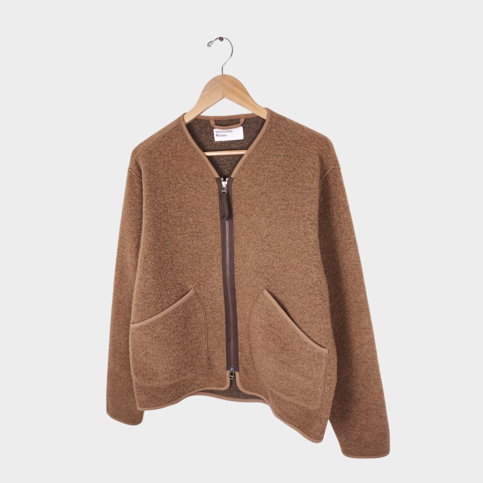 UNIVERSAL WORKS Men's Brown Wool Fleece Zip Liner Jacket