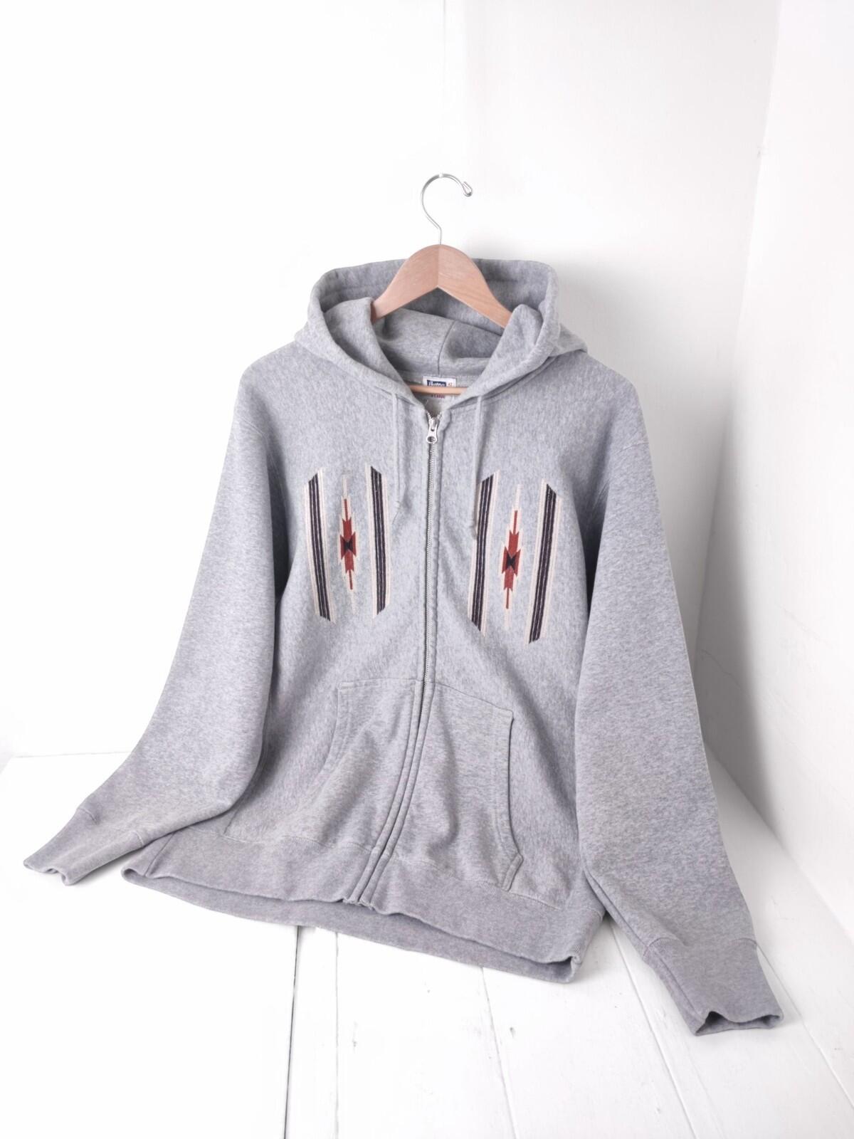 PHERROW'S Men's Grey Native Navajo Embroidery Zip Hoodie