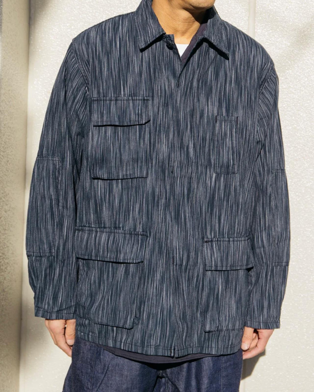 POST OVERALLS Men's Made in Japan Indigo Blue Ikat BDU-R Chore Jacket