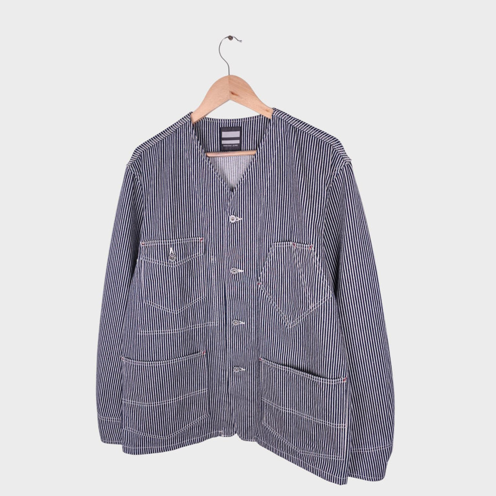 MOMOTARO Men's Made in Japan Hickory Stripe V-Neck Chore Jacket