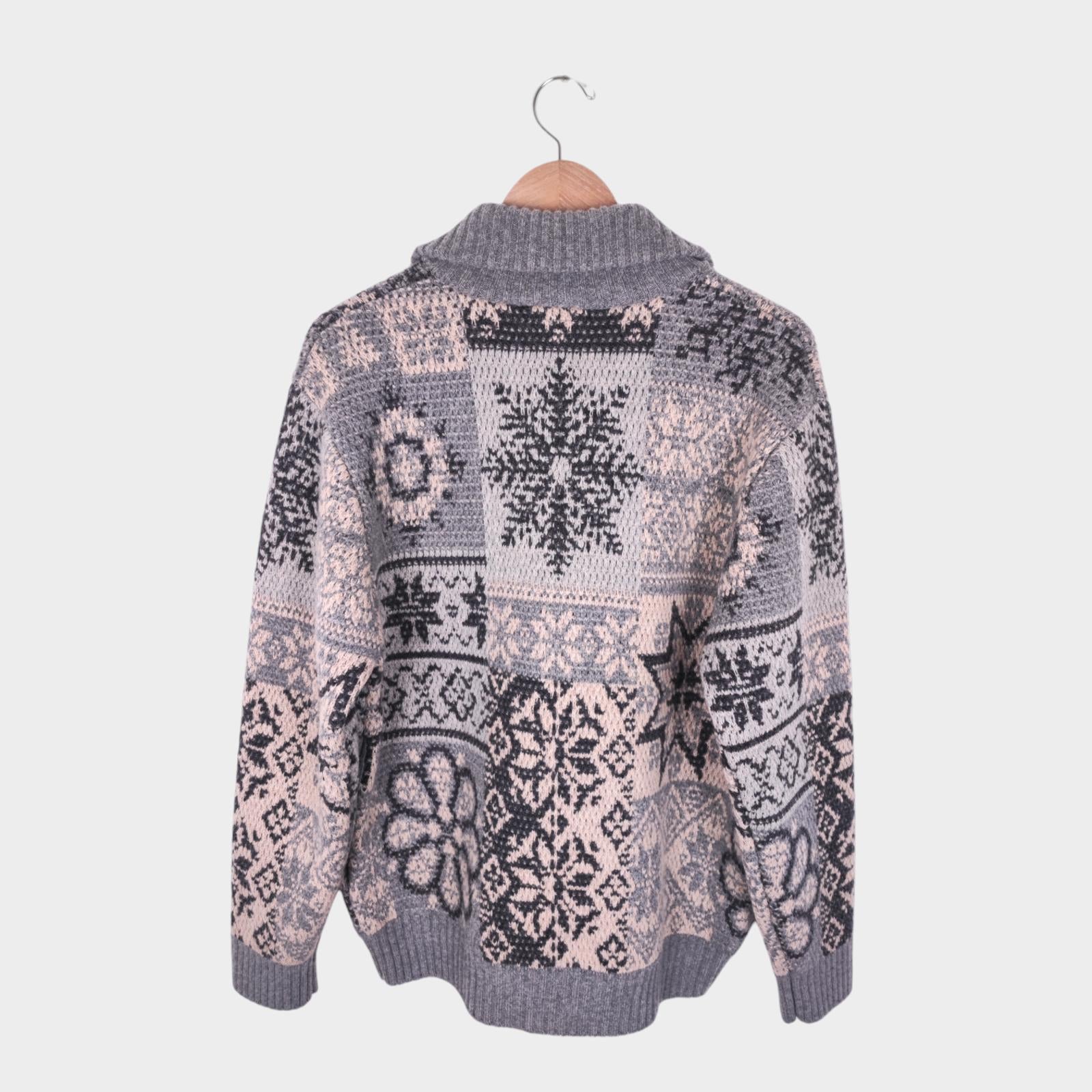 BEAMS PLUS Men's Grey 100% Heavyweight Wool Jacquard Patchwork Jacket
