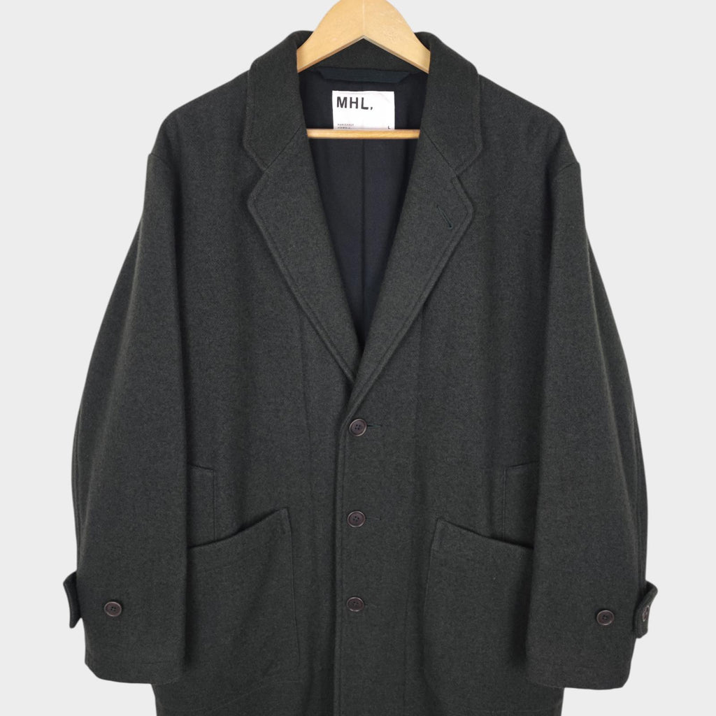 MHL MARGARET HOWELL Men's Dark Green Heavyweight 100% Melton Wool Coat