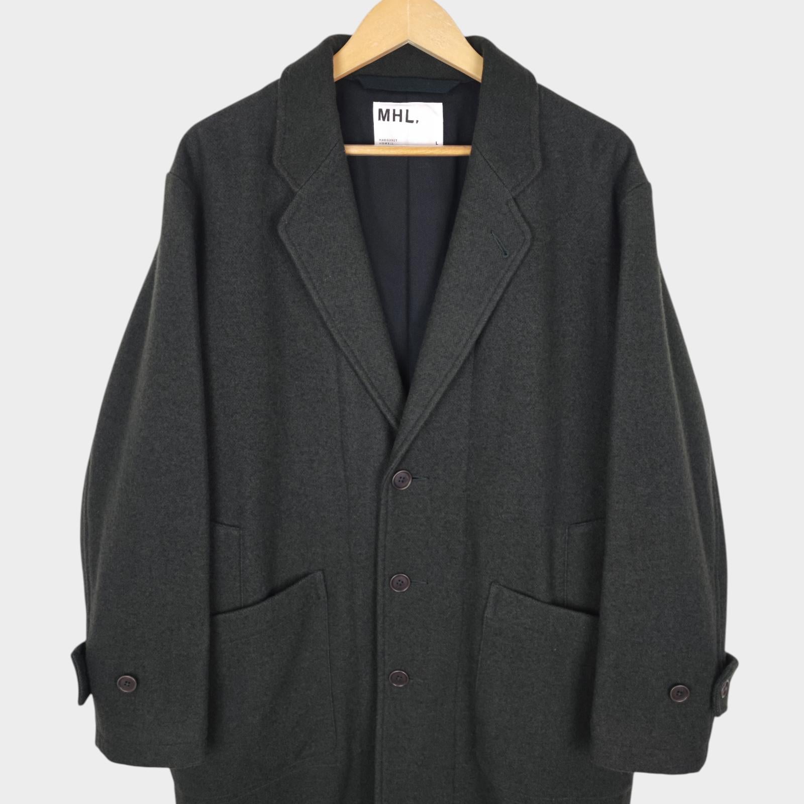 MHL MARGARET HOWELL Men's Dark Green Heavyweight 100% Melton Wool Coat