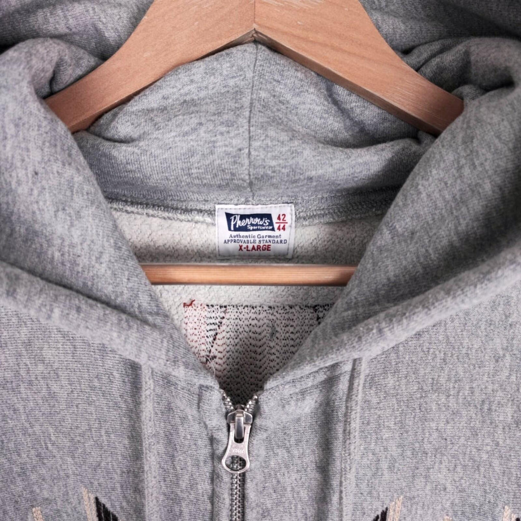PHERROW'S Men's Grey Native Navajo Embroidery Zip Hoodie