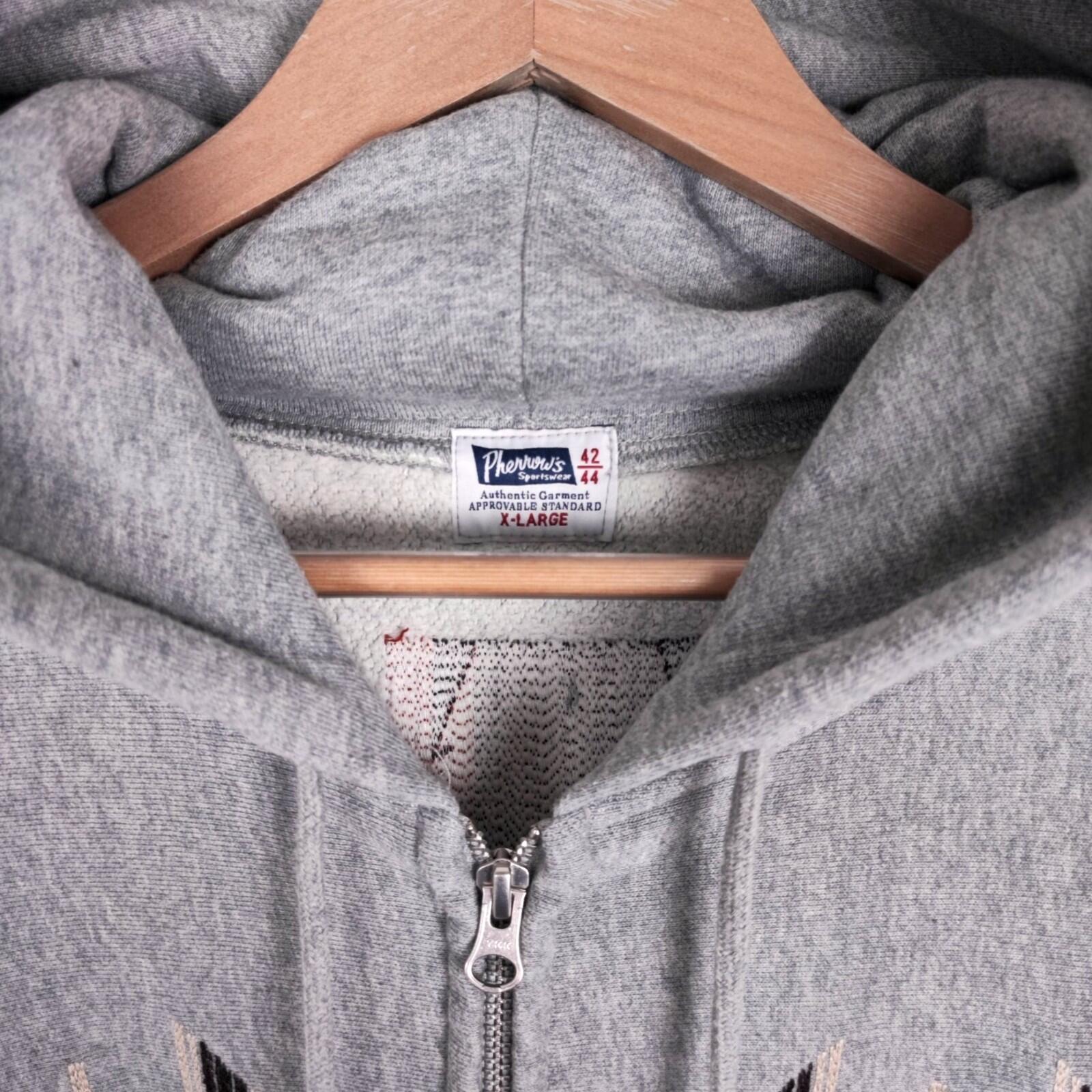 PHERROW'S Men's Grey Native Navajo Embroidery Zip Hoodie