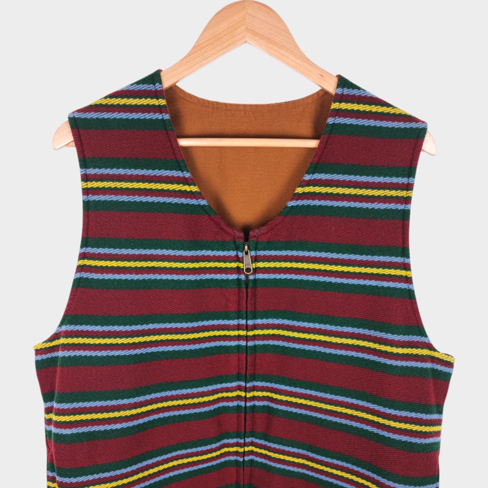 BEAMS PLUS Men's Reversible Duck Cotton/Wool Blend Work Zip Vest Gilet