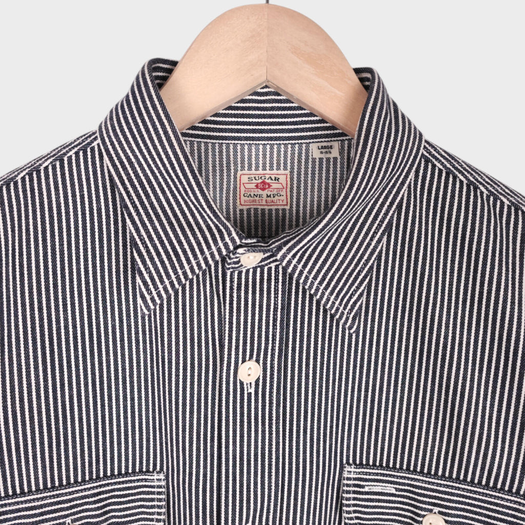 SUGAR CANE Men's Made in Japan Hickory Stripe Short Sleeved Shirt