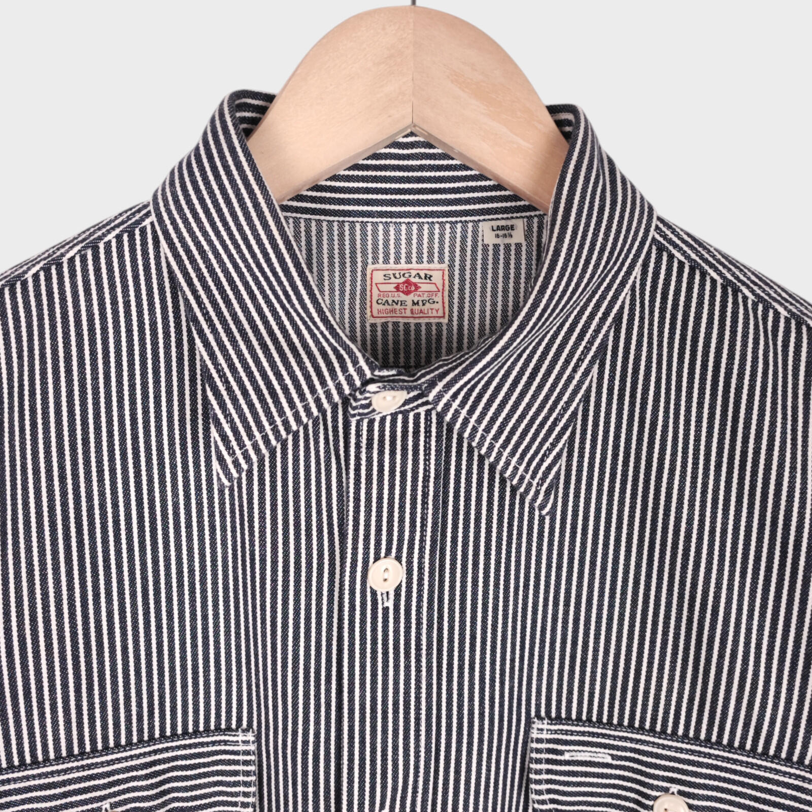 SUGAR CANE Men's Made in Japan Hickory Stripe Short Sleeved Shirt