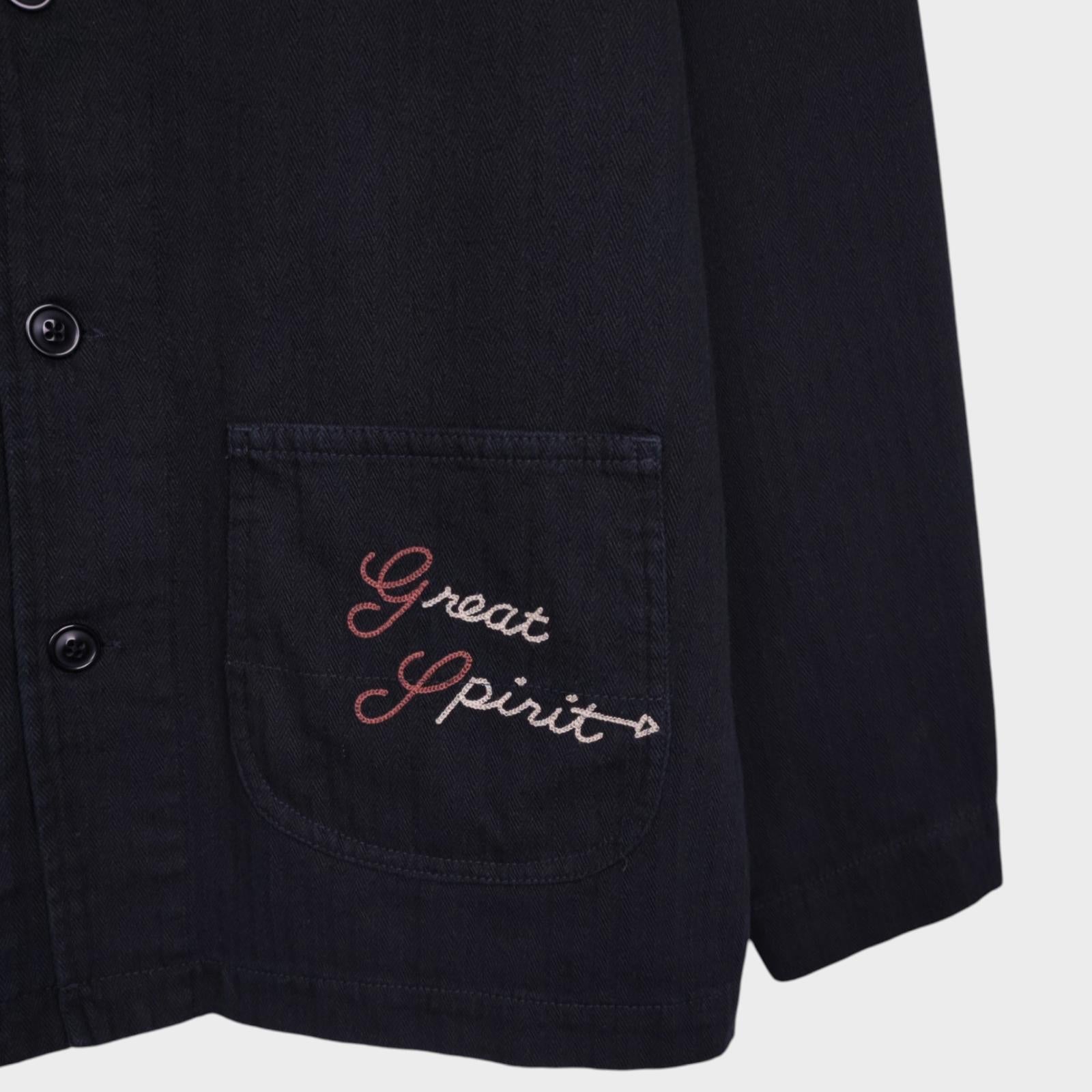 AT-DIRTY Men's Black 'Pow Wow' Chainstitch Embroidered Native American Chore Jacket