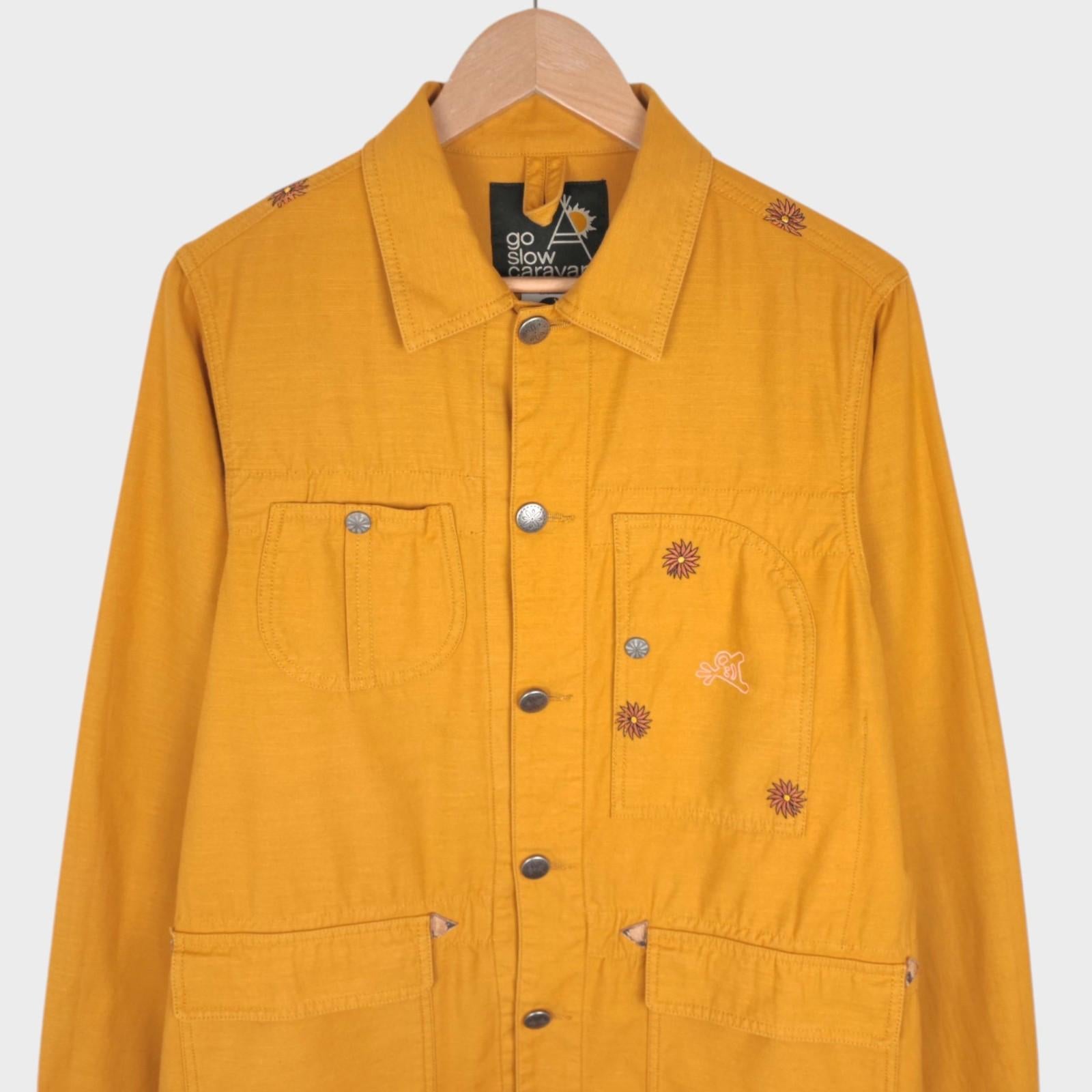 GO SLOW CARAVAN Men's Yellow Embroidered Chore Jacket