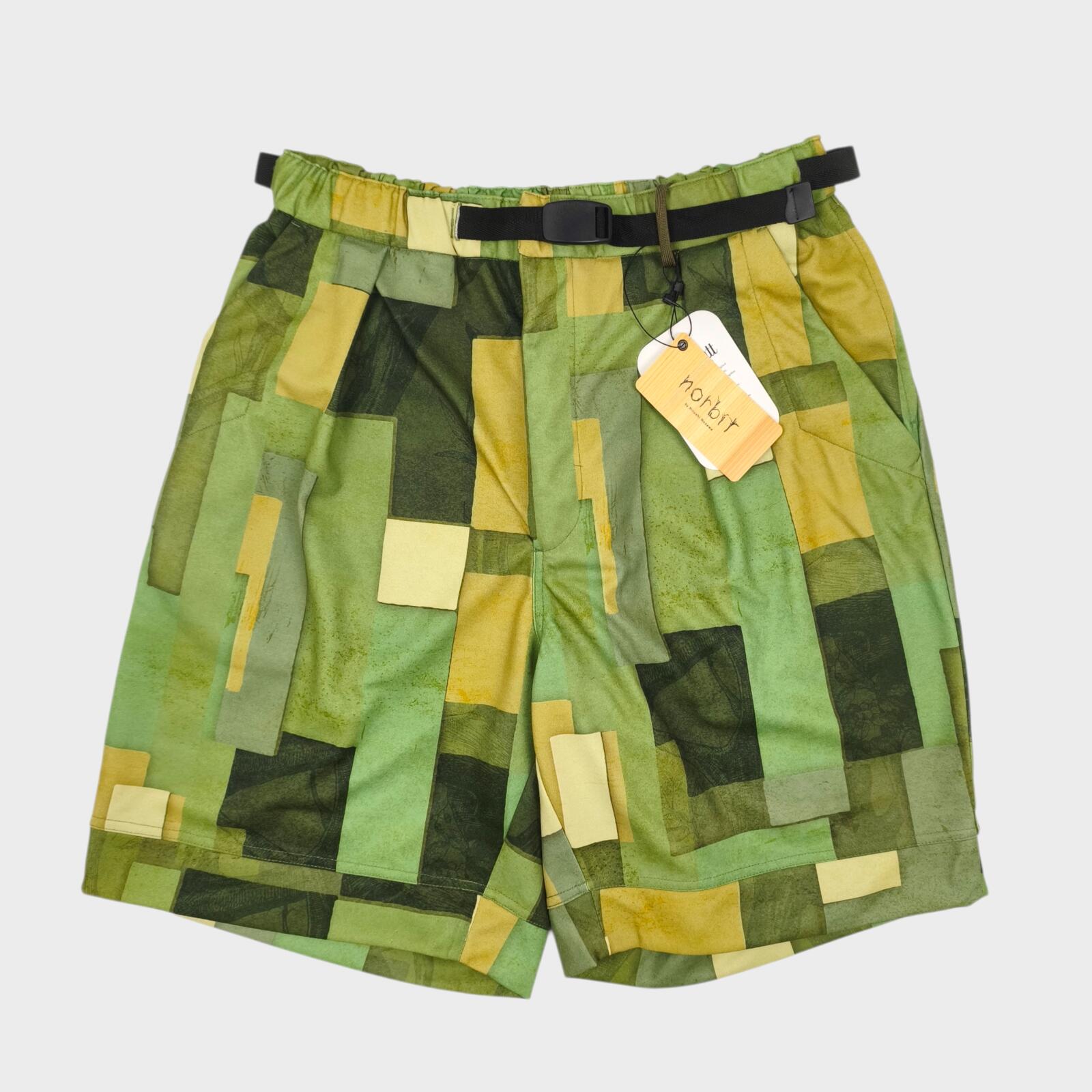 NORBIT BY HIROSHI NOZAWA Men's Green Geometric Print Aloha Shorts
