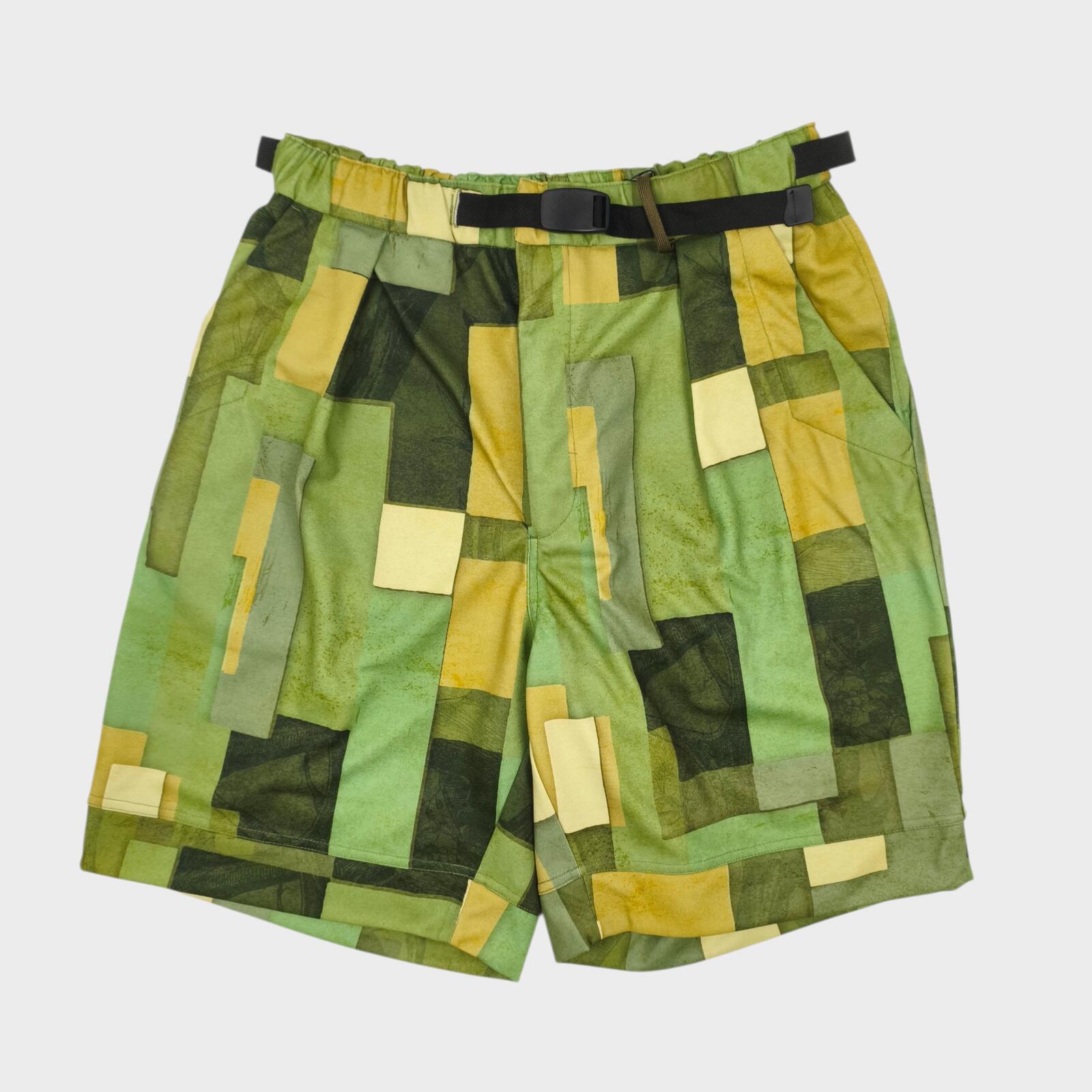 NORBIT BY HIROSHI NOZAWA Men's Green Geometric Print Aloha Shorts