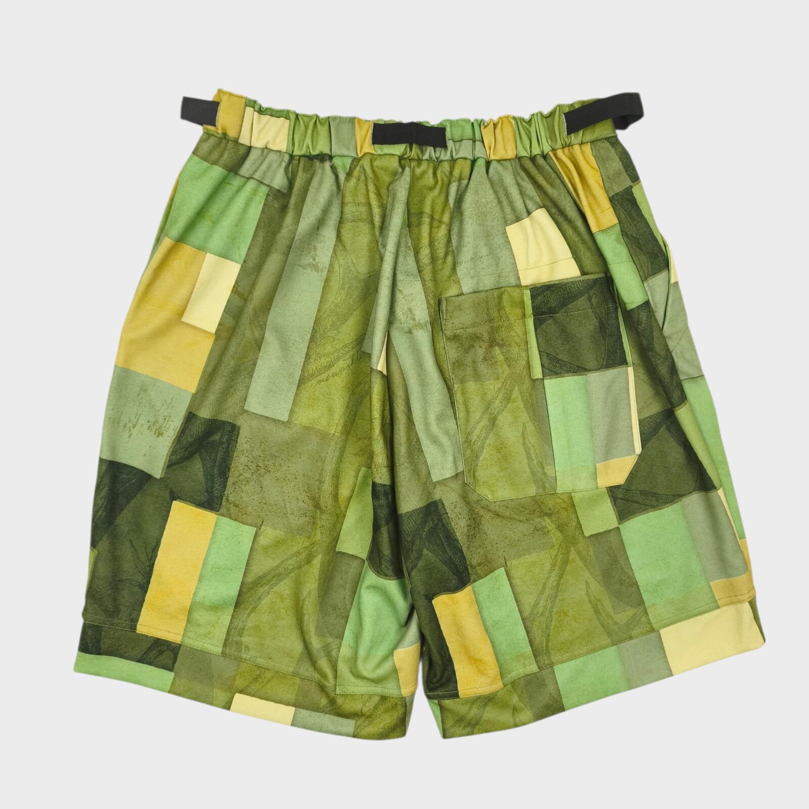 NORBIT BY HIROSHI NOZAWA Men's Green Geometric Print Aloha Shorts
