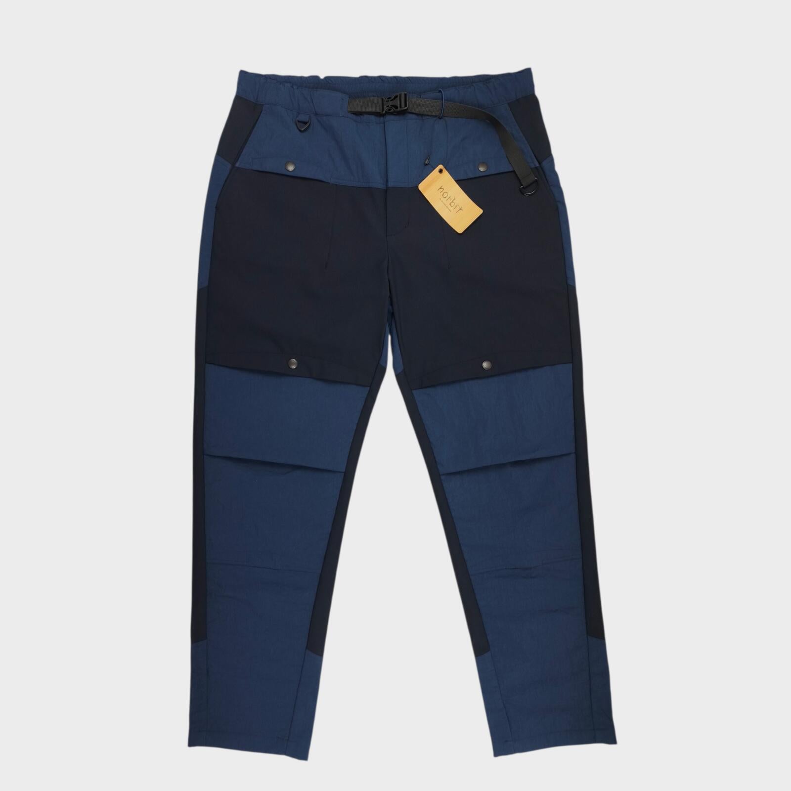 NORBIT BY HIROSHI NOZAWA Men's Navy Blue Hike Wide Tapered Cargo Trousers