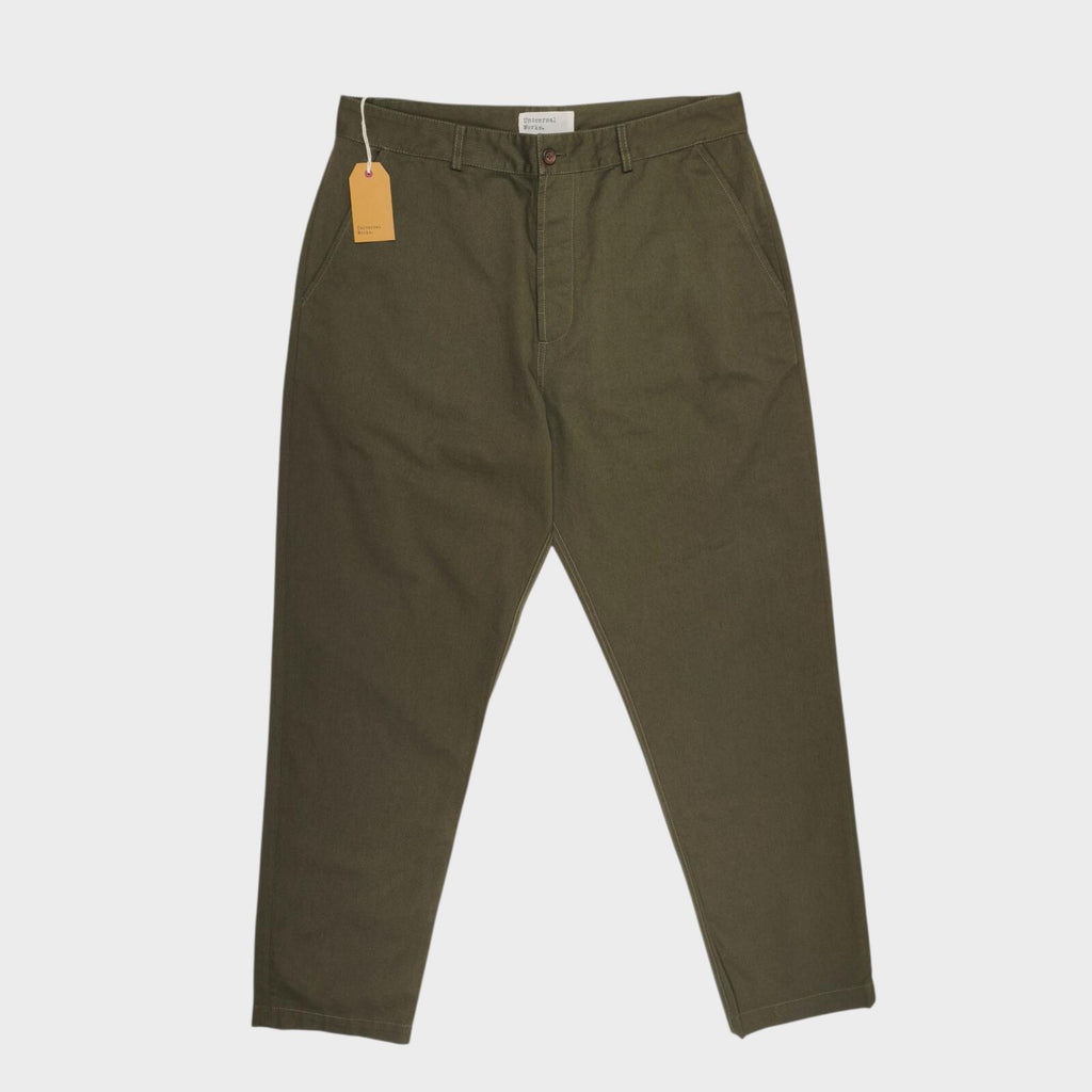 UNIVERSAL WORKS Mens Olive Green Military Cotton Twill Chino Trousers