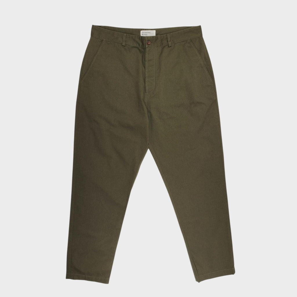 UNIVERSAL WORKS Mens Olive Green Military Cotton Twill Chino Trousers