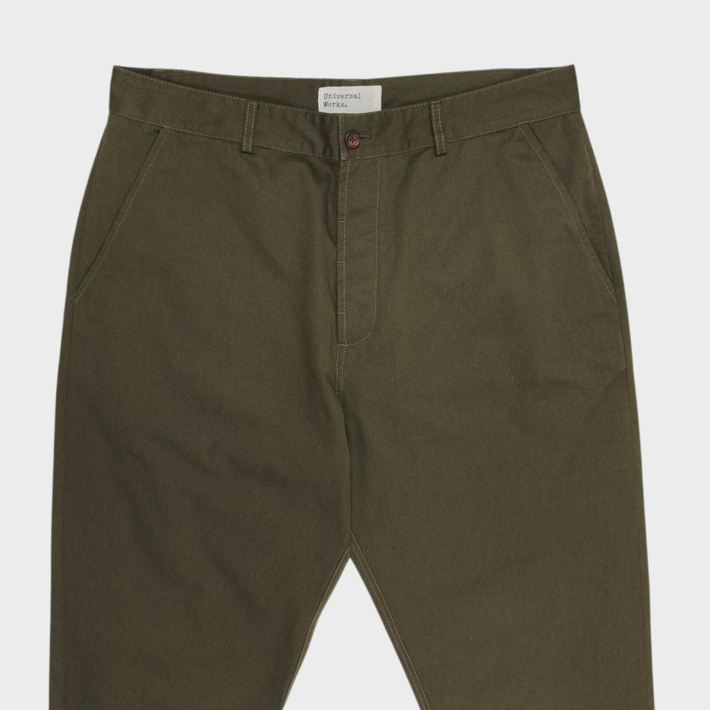 UNIVERSAL WORKS Mens Olive Green Military Cotton Twill Chino Trousers