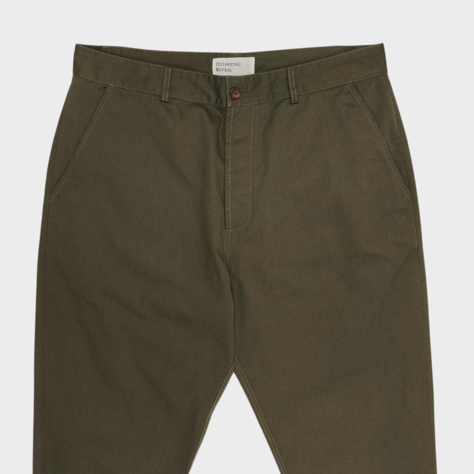 UNIVERSAL WORKS Mens Olive Green Military Cotton Twill Chino Trousers