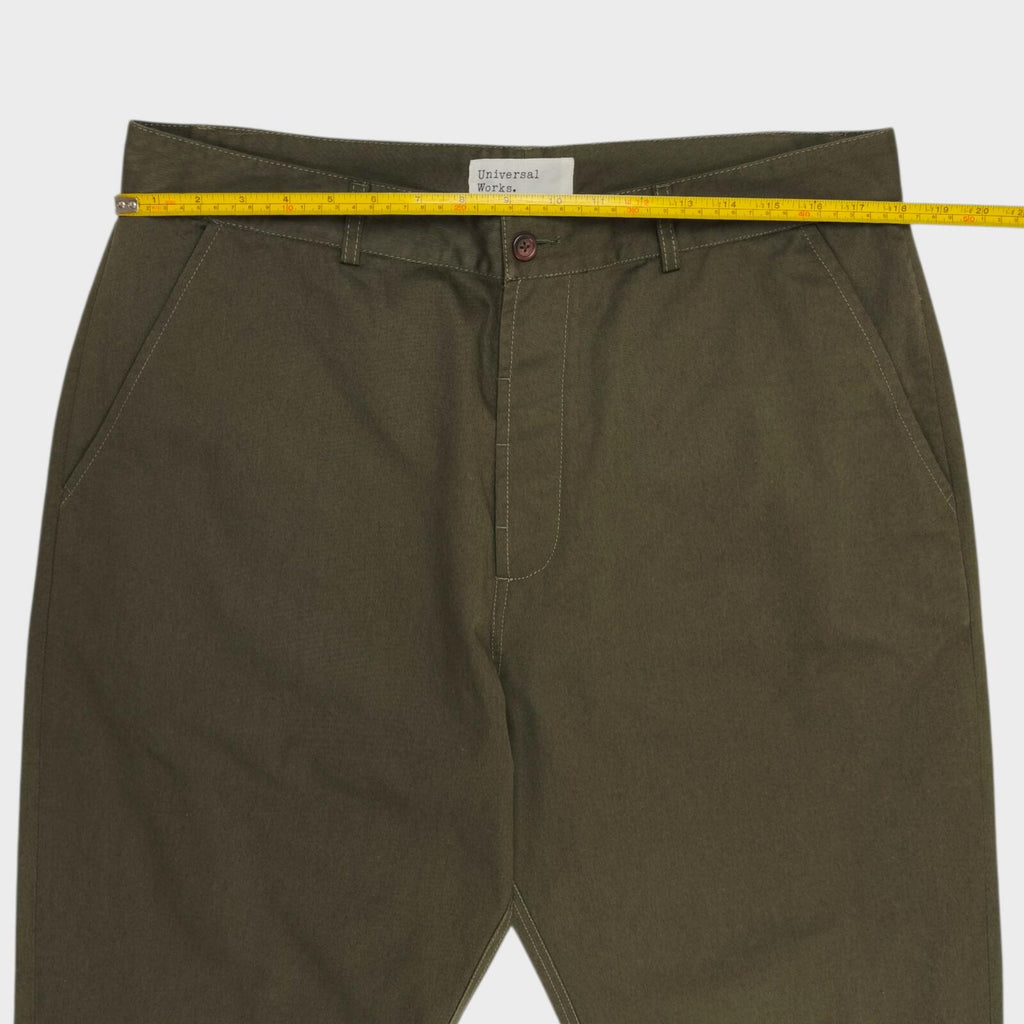 UNIVERSAL WORKS Mens Olive Green Military Cotton Twill Chino Trousers