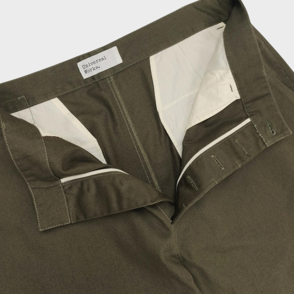 UNIVERSAL WORKS Mens Olive Green Military Cotton Twill Chino Trousers