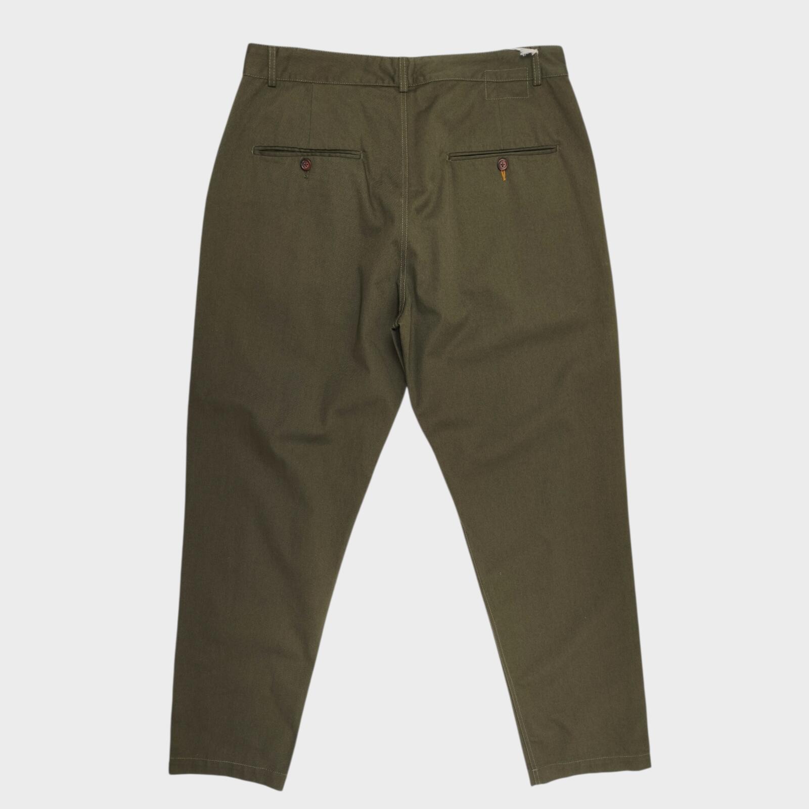 UNIVERSAL WORKS Mens Olive Green Military Cotton Twill Chino Trousers