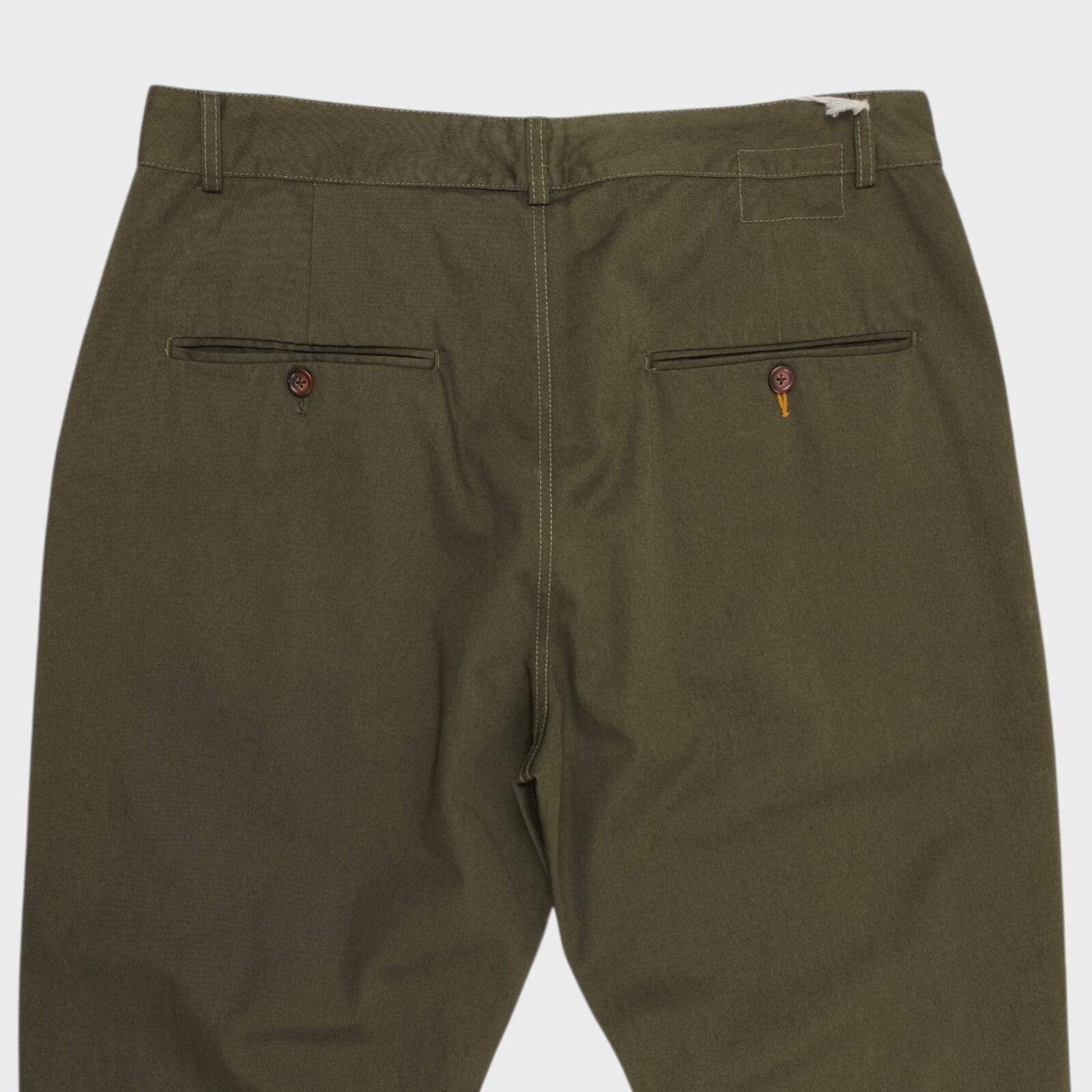 UNIVERSAL WORKS Mens Olive Green Military Cotton Twill Chino Trousers