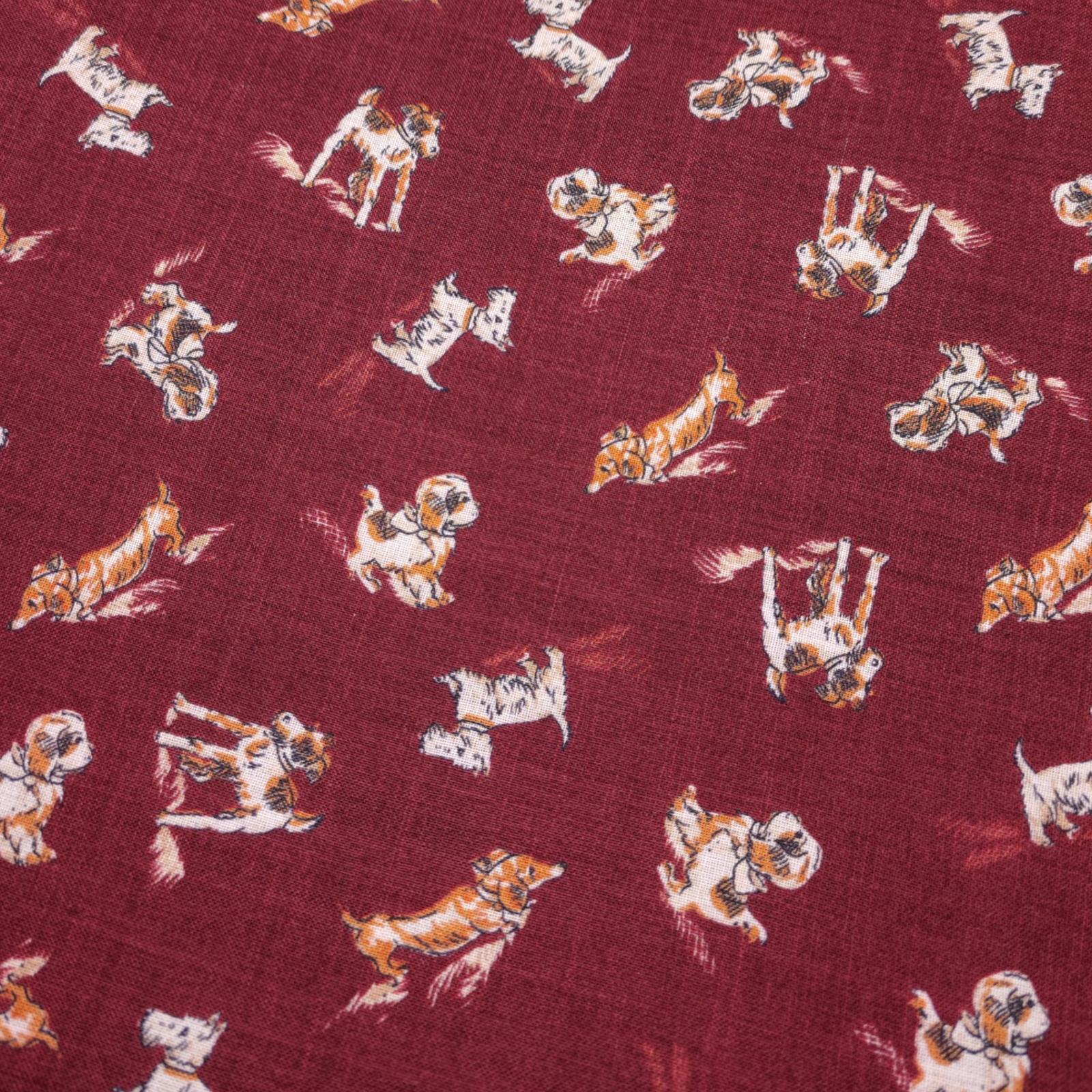 DRAKE'S Wool/Silk Made in Italy Burgundy Dog Print Pocket Square