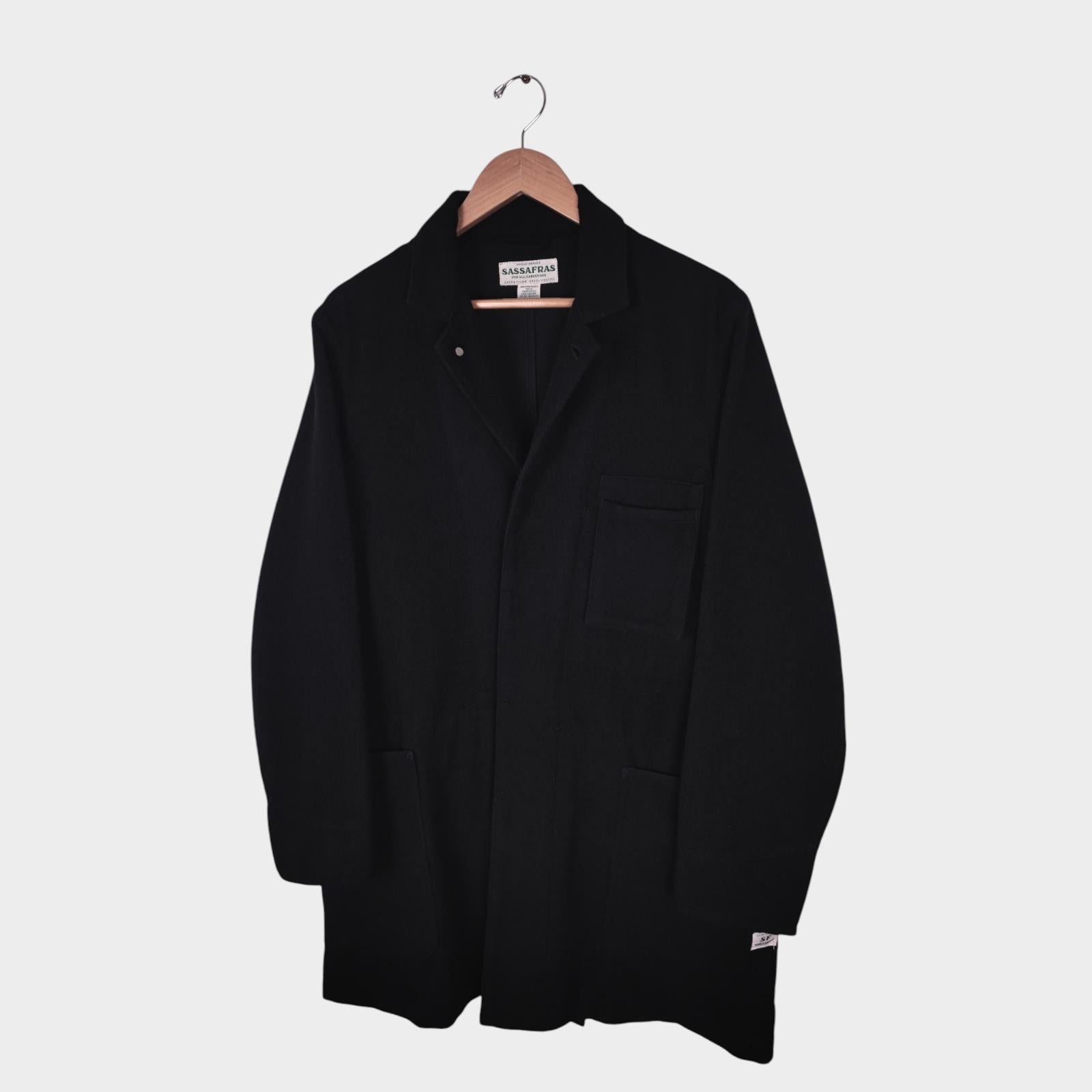 Sassafras Men's Made in Japan Black Wool Blend Whole Leaf Coat Jacket