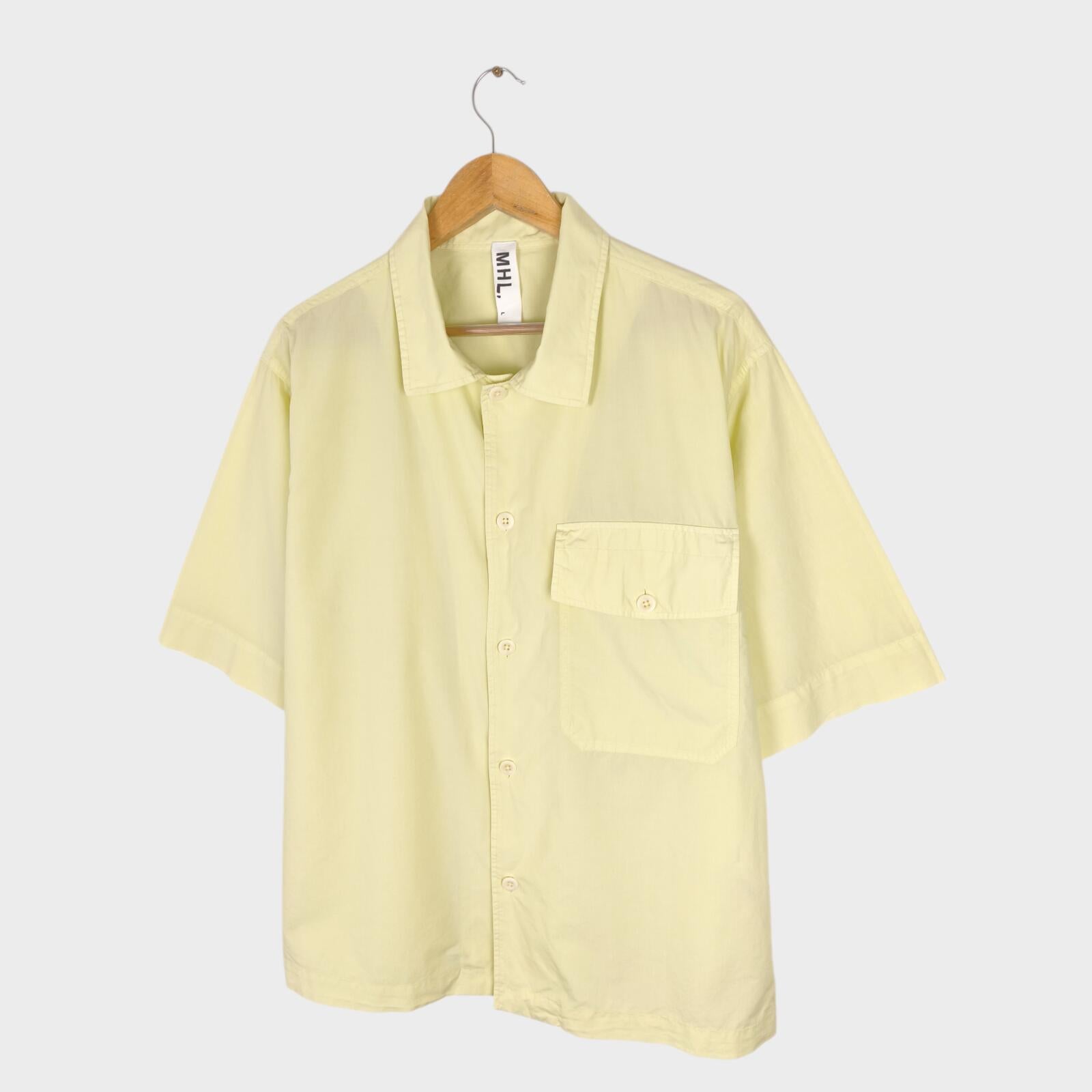 MHL MARGARET HOWELL Men's Light Yellow Relaxed Fit Short Sleeved Shirt