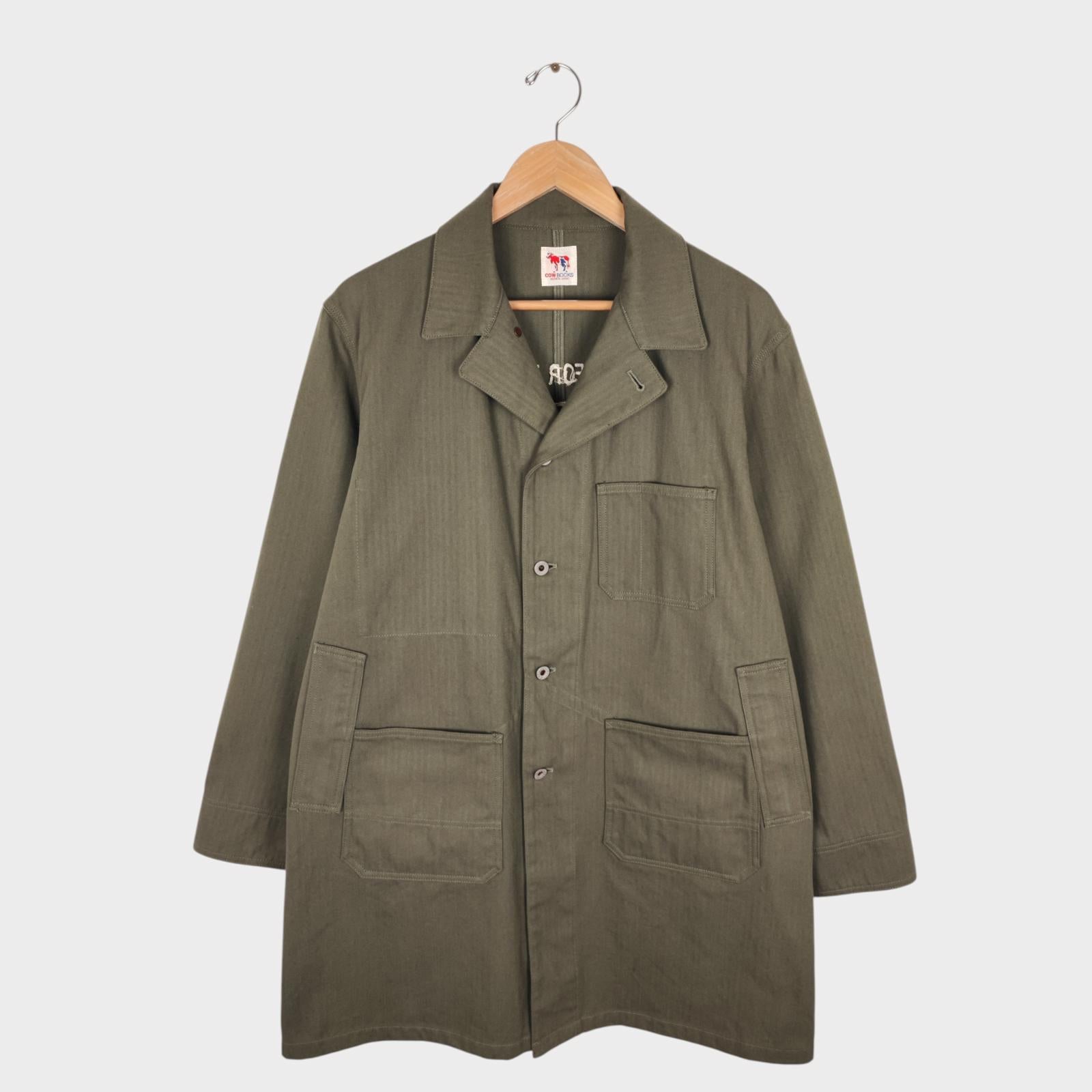 MOUNTAIN RESEARCH x COW BOOKS Men's Made in Japan Khaki Herringbone Cotton Coat